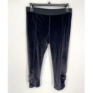FP Movement Free People Velour Capri Leggings Sz M Black Ruched Accent Soft